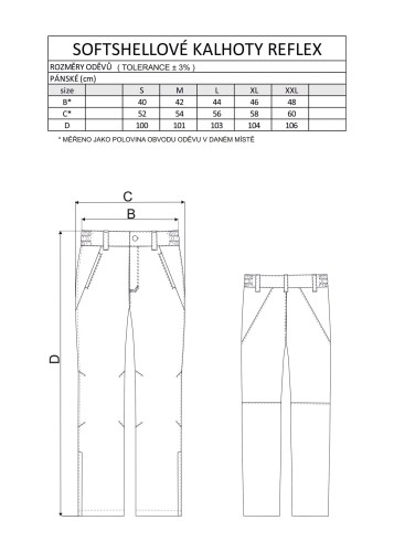 1502-A - Spodnie męskie REFLEX tabela rozmiarów