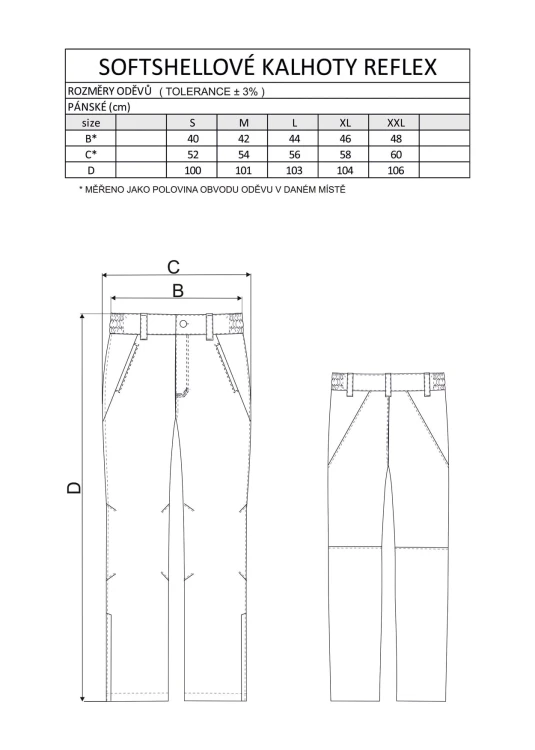 1502-A - Spodnie męskie REFLEX tabela rozmiarów