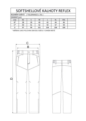 1503-A - Spodnie damskie REFLEX tabela rozmiarów
