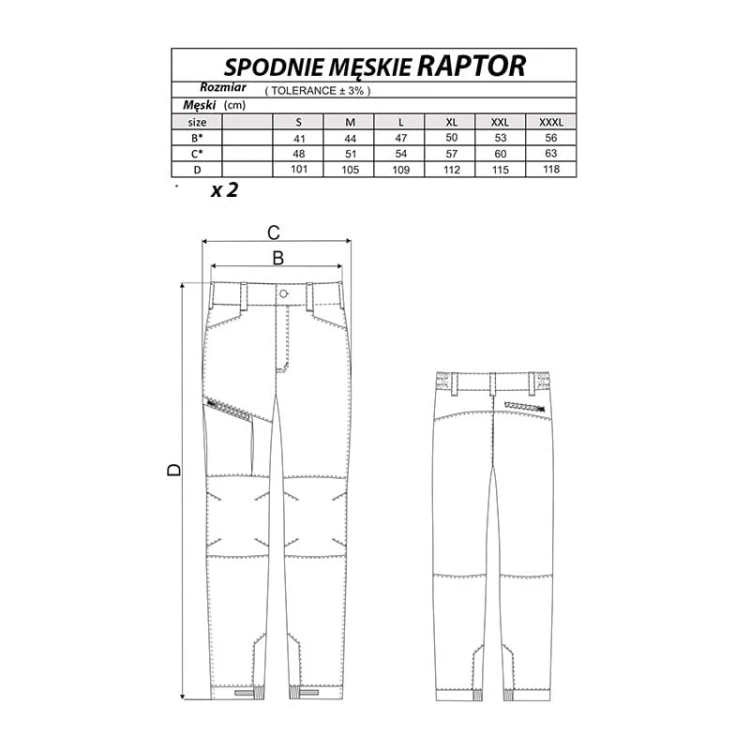 1514-A - Spodnie męskie RAPTOR tabela