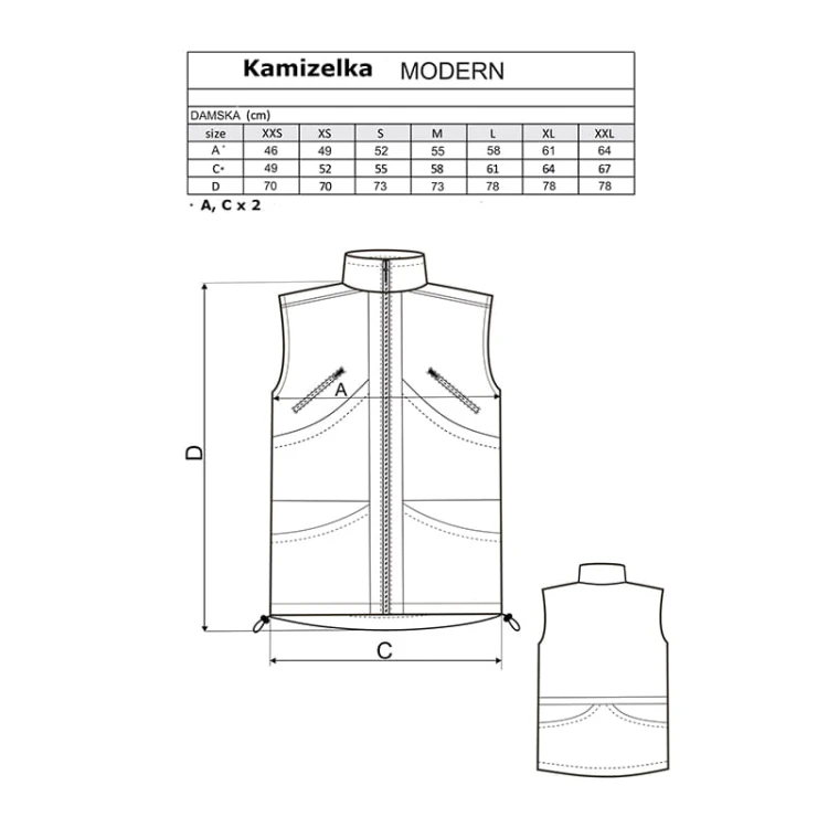 2061-M - Kamizelka damska MODERN niebieska tabela rozmiarów