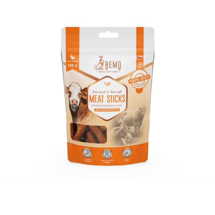 Bemo3wołowekabanosy - BEMO MEAT STICKS Beef Monoprotein wołowe kabanosy