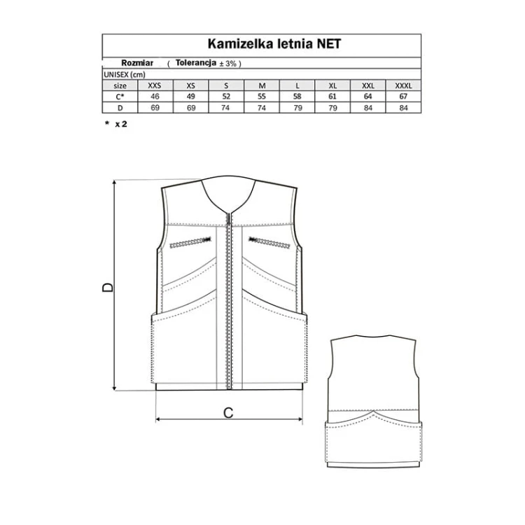 2554 - Kamizelka letnia NET Gappay tabela rozmiarów