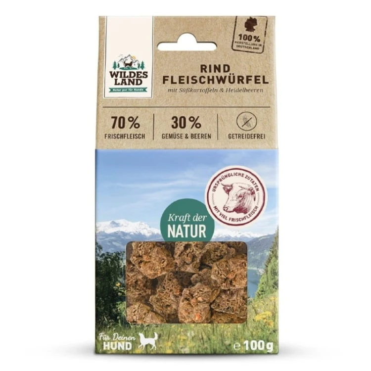 4250839506921 - WILDES LAND DOG kostki z mięsa wołowego 100g opakowanie
