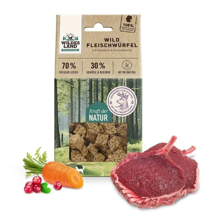 4250839506938 - WILDES LAND DOG kostki z mięsa jelenia i sarny 100g