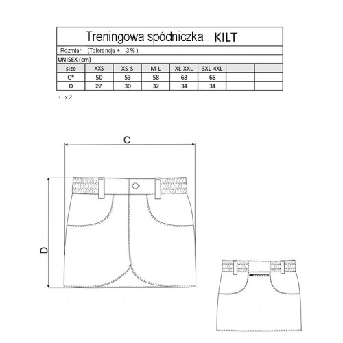 1550-D - Treningowa spódnica "KILT" tabela rozmiarów
