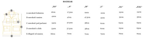 Sch110085 - Kamizelka treningowa Sch tabela rozmiarów