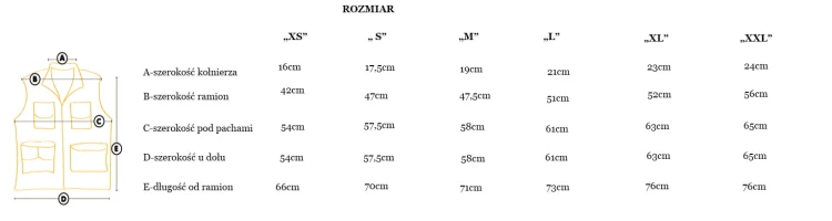 Sch110085 - Kamizelka treningowa Sch tabela rozmiarów
